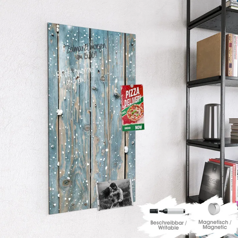 Magnettafel - Schneeflocken auf Holz
