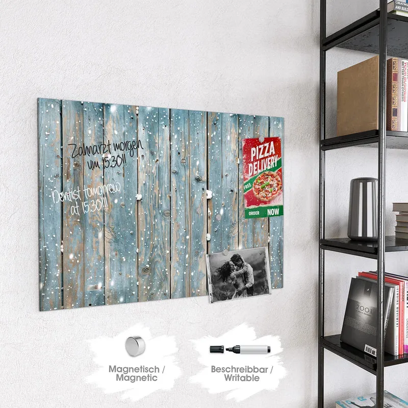 Magnettafel - Schneeflocken auf Holz