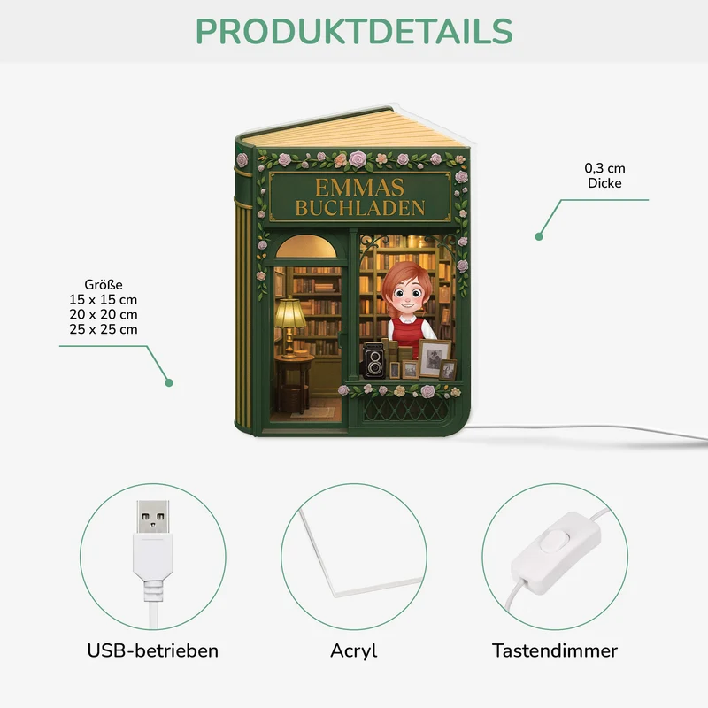 [3D-Optik] Buchladen - Personalisierte Geschenke Für Leseratten Frauen & Männer | Lightbox