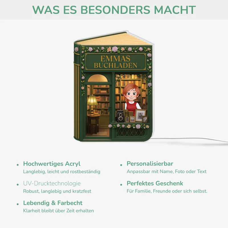 [3D-Optik] Buchladen - Personalisierte Geschenke Für Leseratten Frauen & Männer | Lightbox