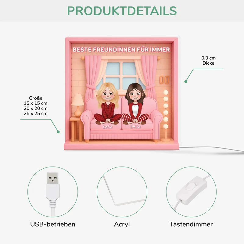 [3D-Optik] Besties Für Immer - Personalisiertes Geschenk | Lightbox Beste Freunde/Schwestern