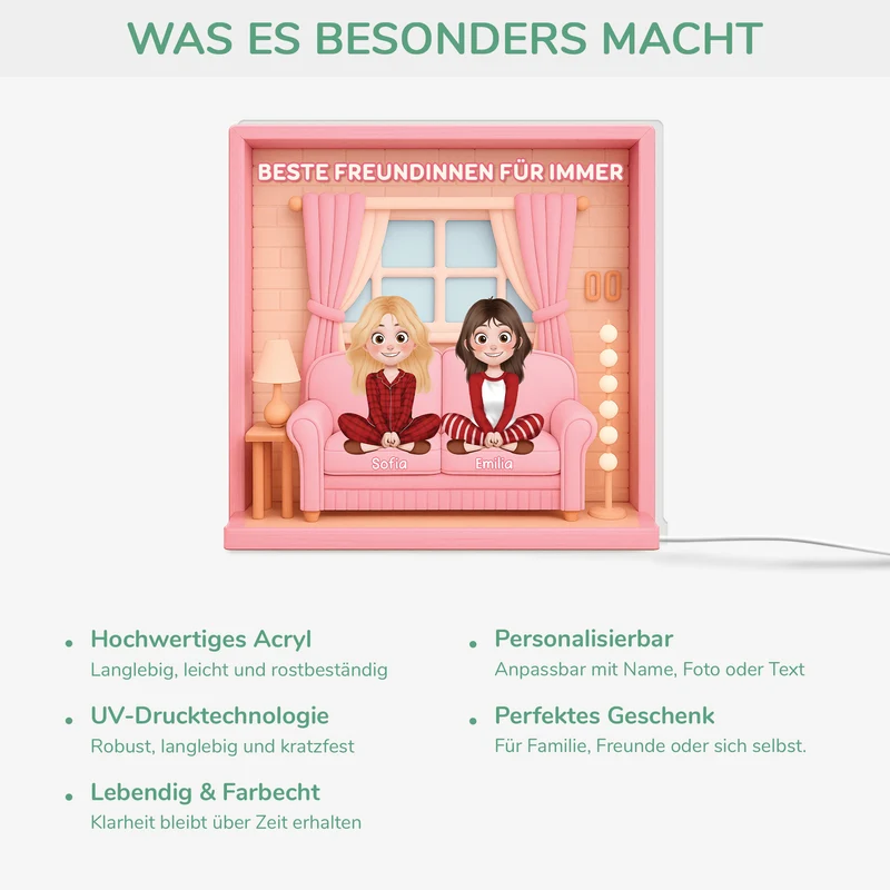 [3D-Optik] Besties Für Immer - Personalisiertes Geschenk | Lightbox Beste Freunde/Schwestern