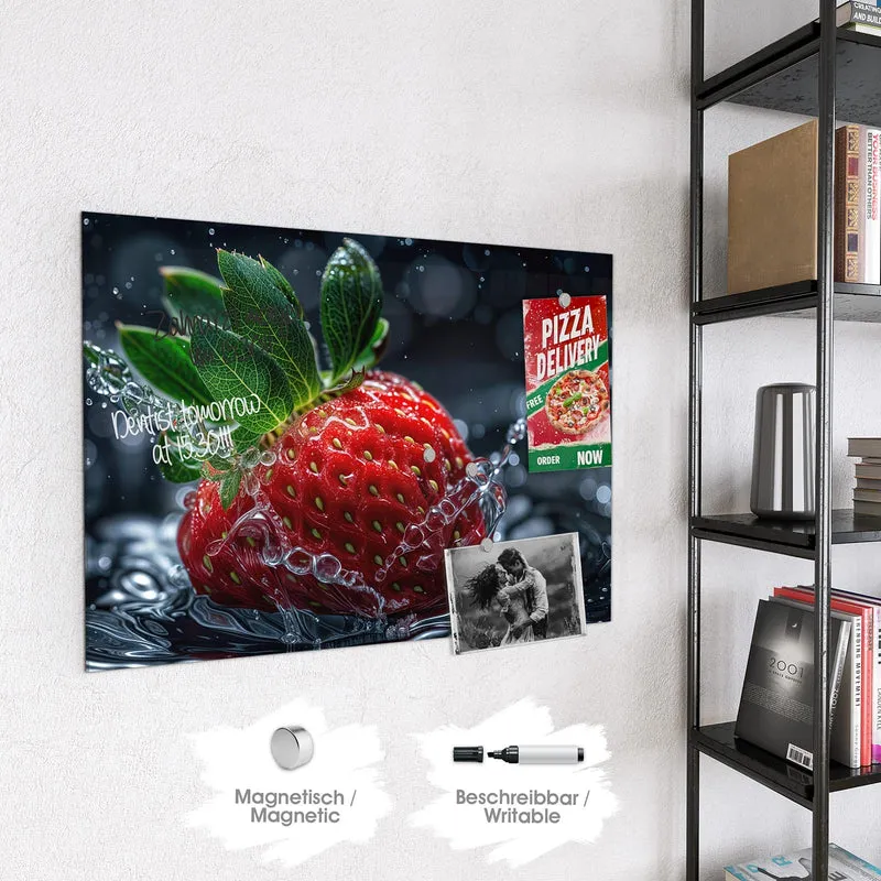 Magnettafel - Erdbeere auf Schwarz