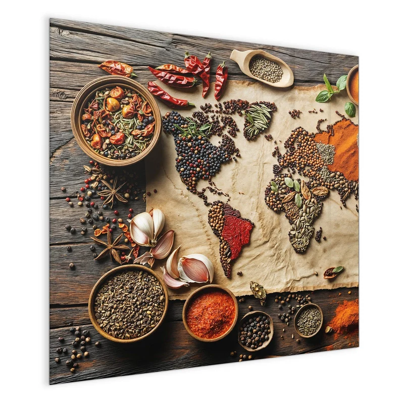 Magnettafel - Weltkarte aus Gewürzen