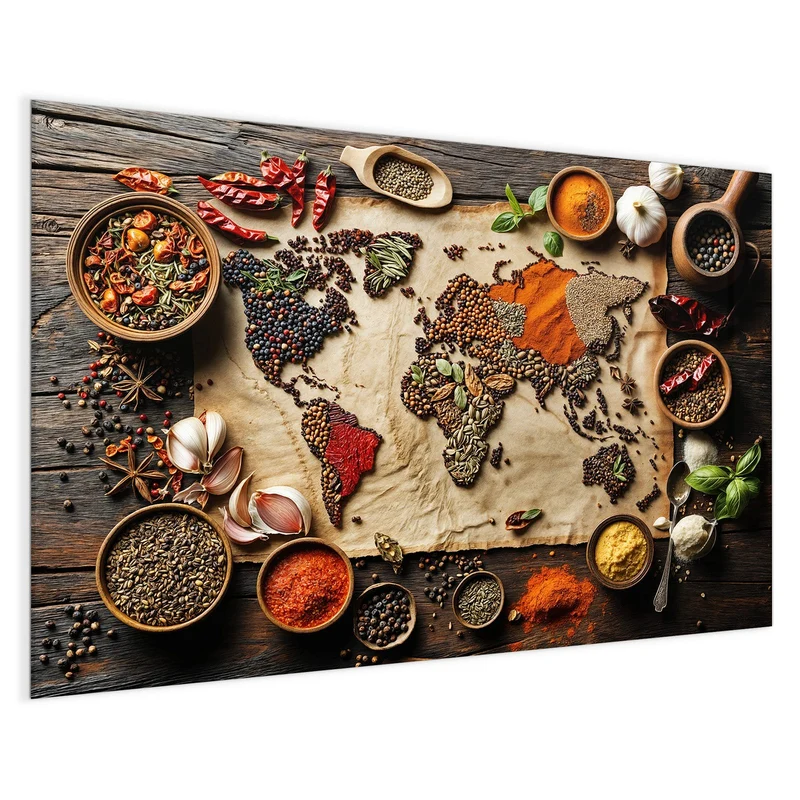 Magnettafel - Weltkarte aus Gewürzen