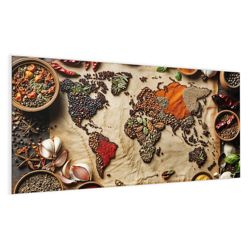Magnettafel - Weltkarte aus Gewürzen