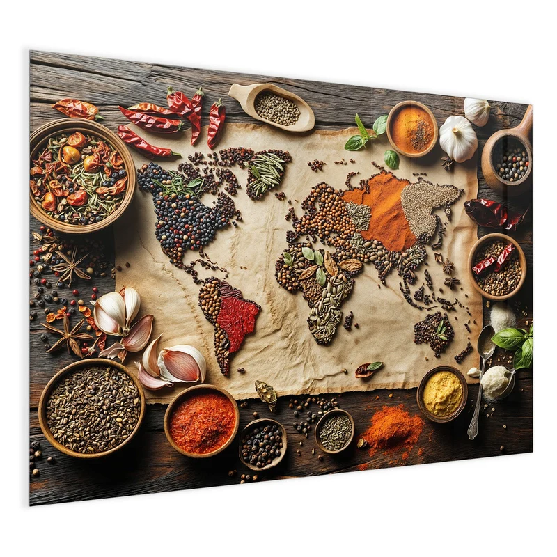 Magnettafel - Weltkarte aus Gewürzen