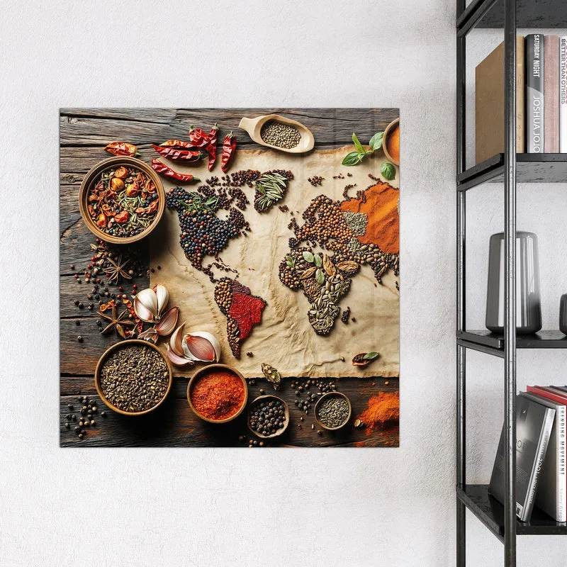 Magnettafel - Weltkarte aus Gewürzen