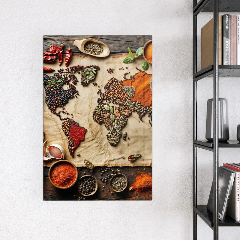 Magnettafel - Weltkarte aus Gewürzen