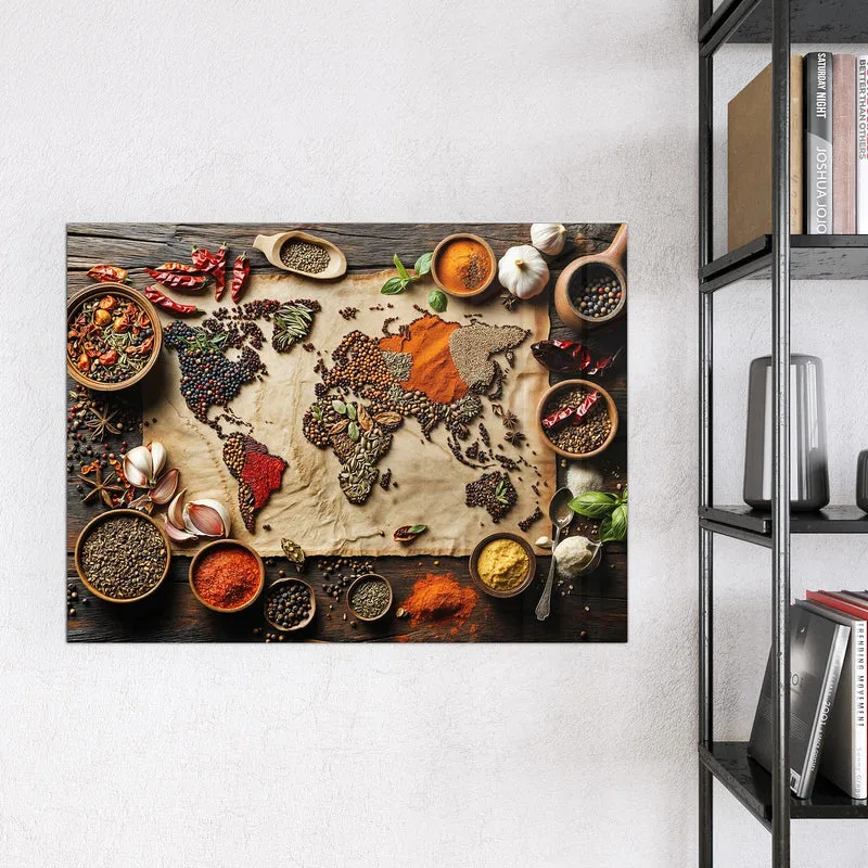 Magnettafel - Weltkarte aus Gewürzen
