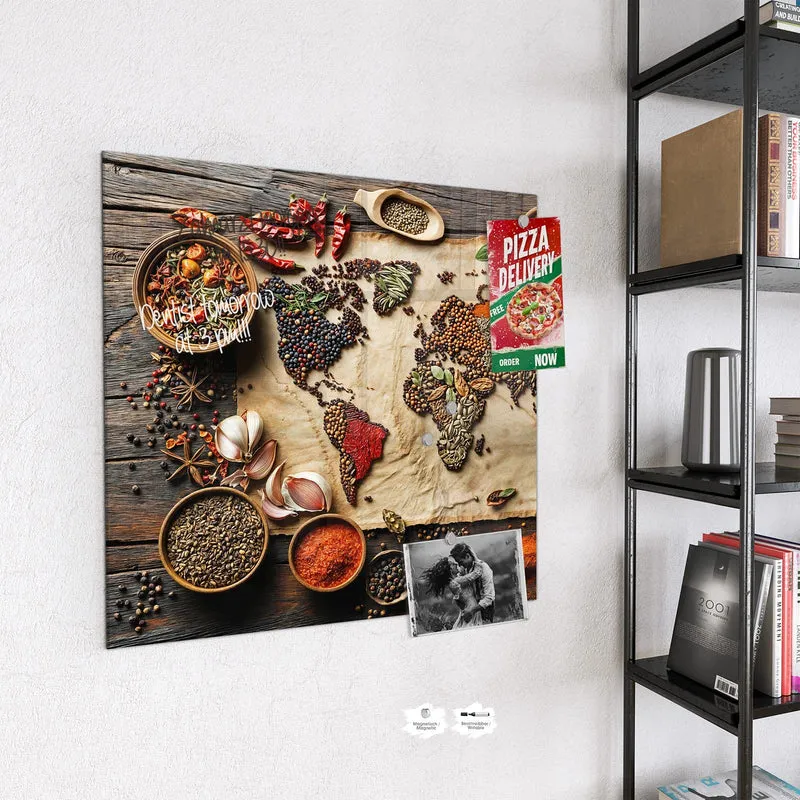 Magnettafel - Weltkarte aus Gewürzen