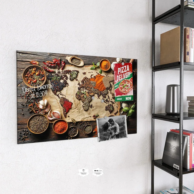 Magnettafel - Weltkarte aus Gewürzen