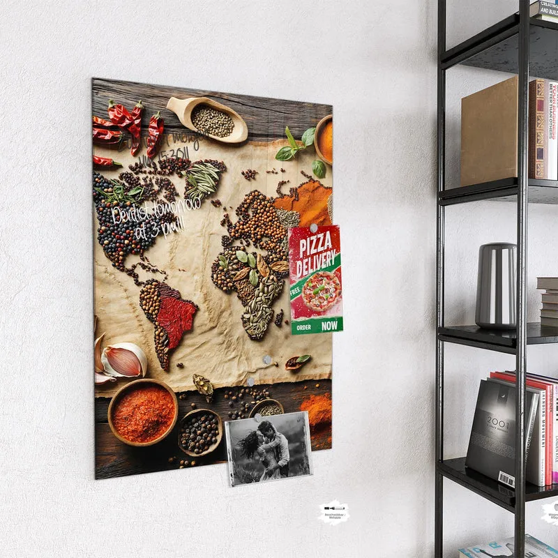 Magnettafel - Weltkarte aus Gewürzen