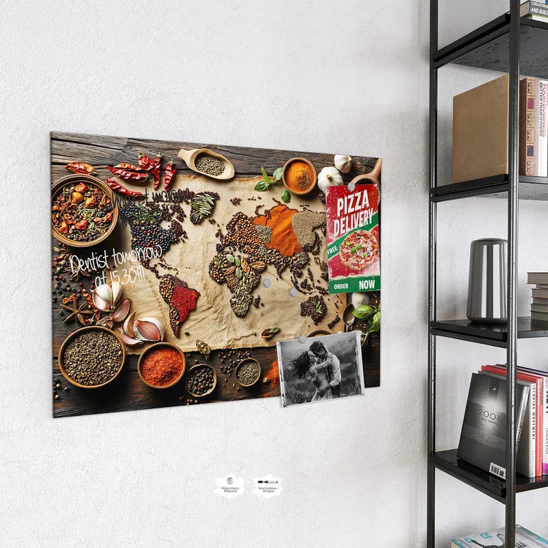 Magnettafel - Weltkarte aus Gewürzen