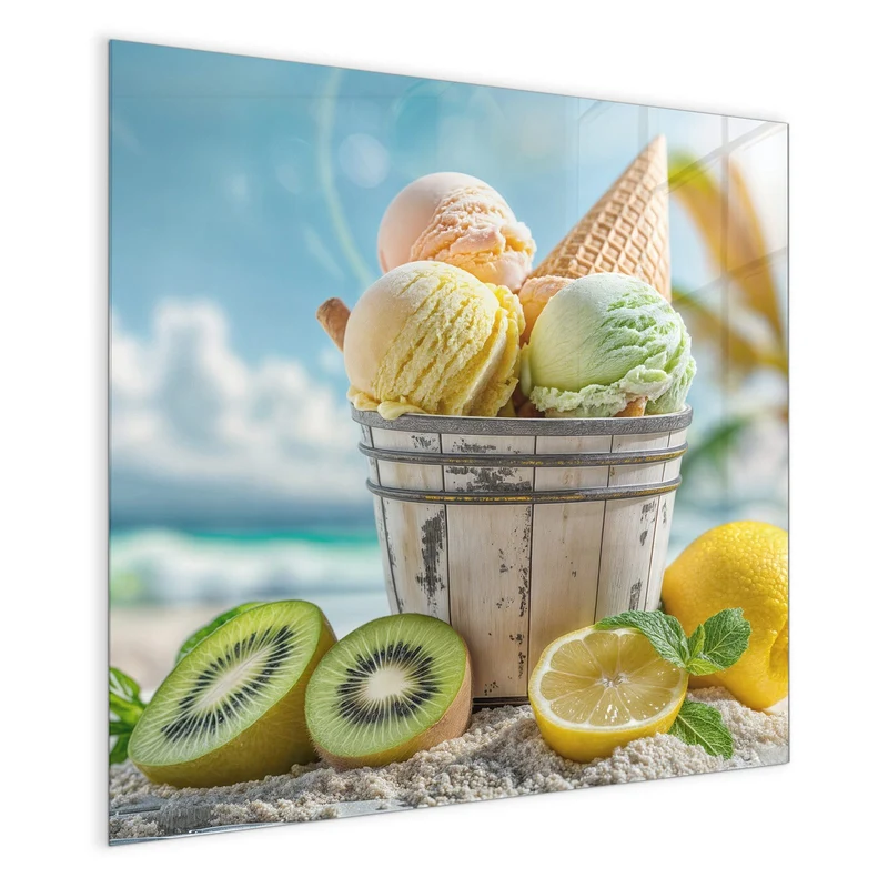 Magnettafel - Eiskugeln im Holzeimer