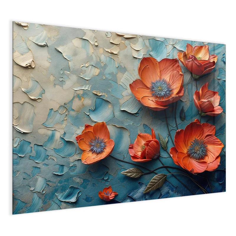 Magnettafel - Oranger Mohn auf Blau