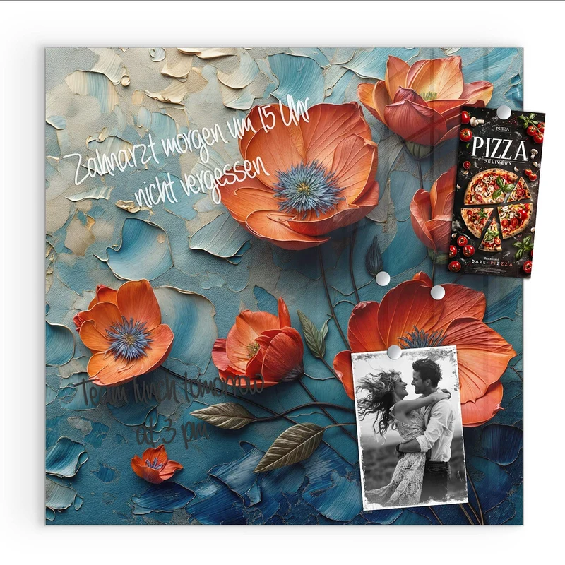 Magnettafel - Oranger Mohn auf Blau