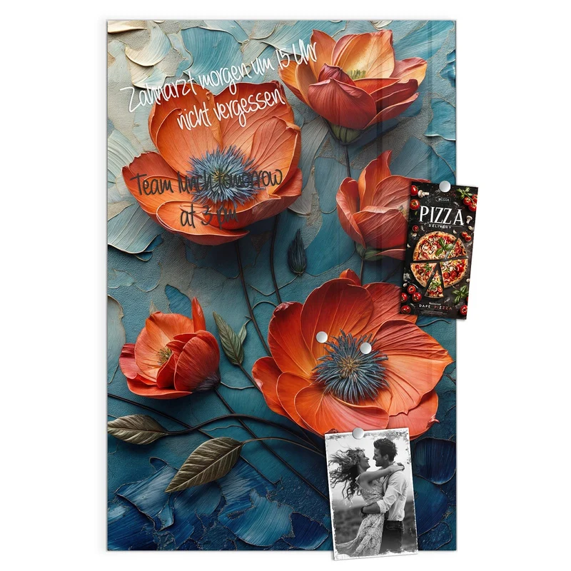 Magnettafel - Oranger Mohn auf Blau