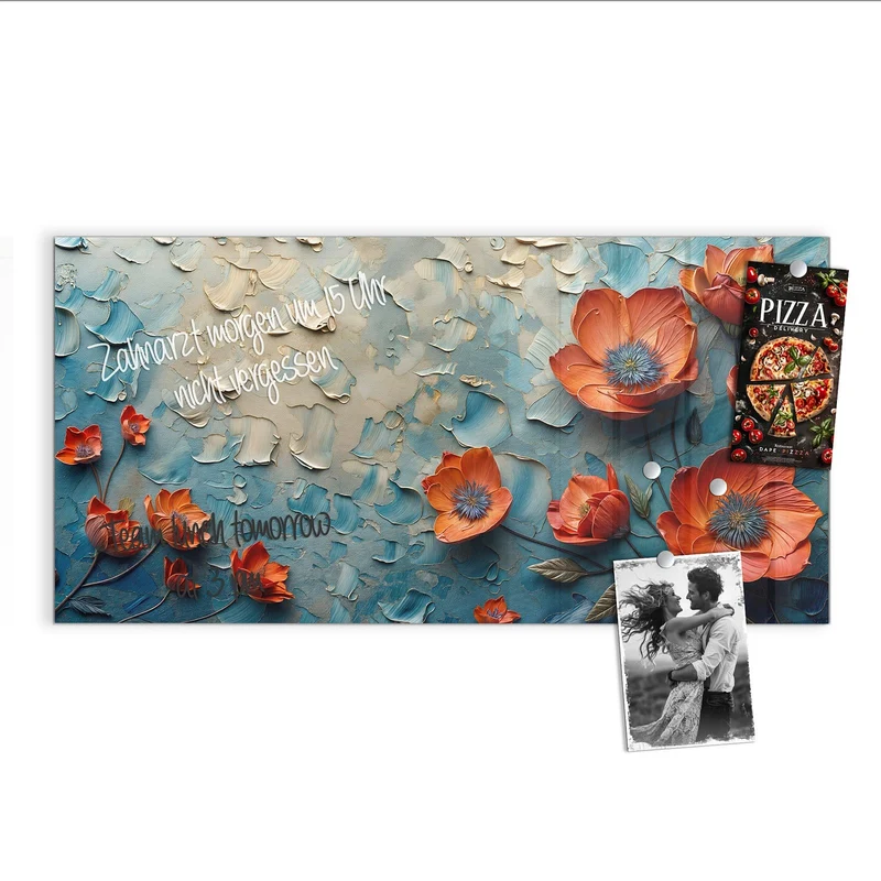 Magnettafel - Oranger Mohn auf Blau