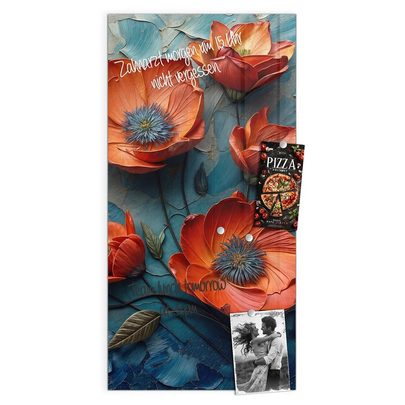 Magnettafel - Oranger Mohn auf Blau