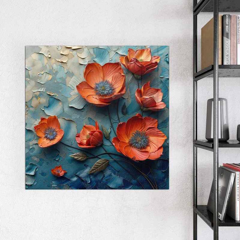 Magnettafel - Oranger Mohn auf Blau