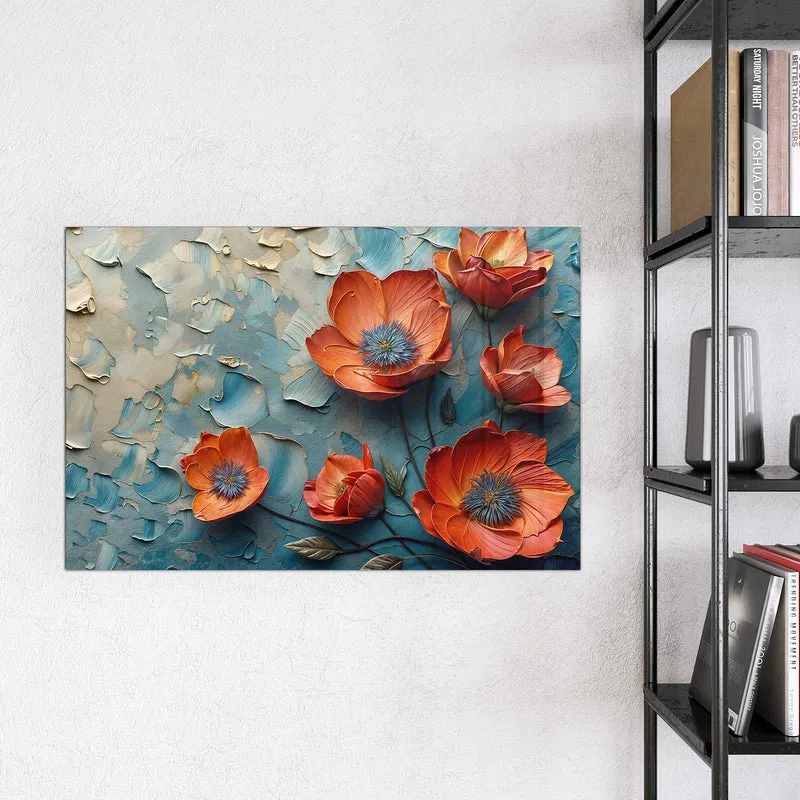 Magnettafel - Oranger Mohn auf Blau