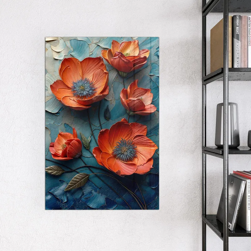 Magnettafel - Oranger Mohn auf Blau