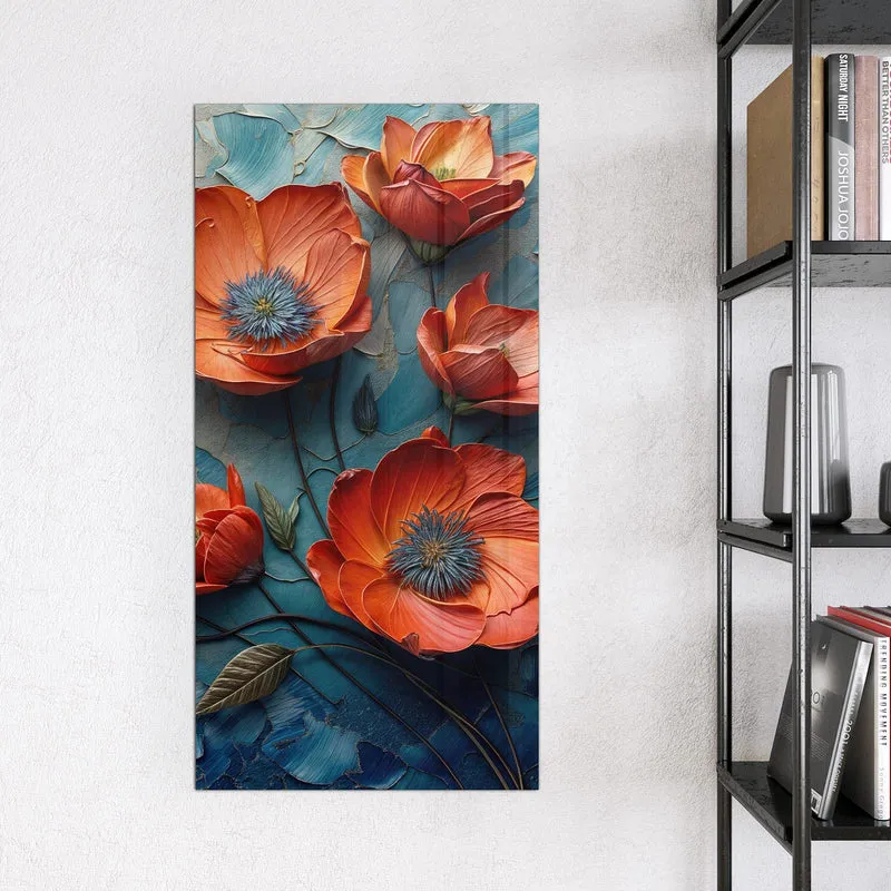Magnettafel - Oranger Mohn auf Blau