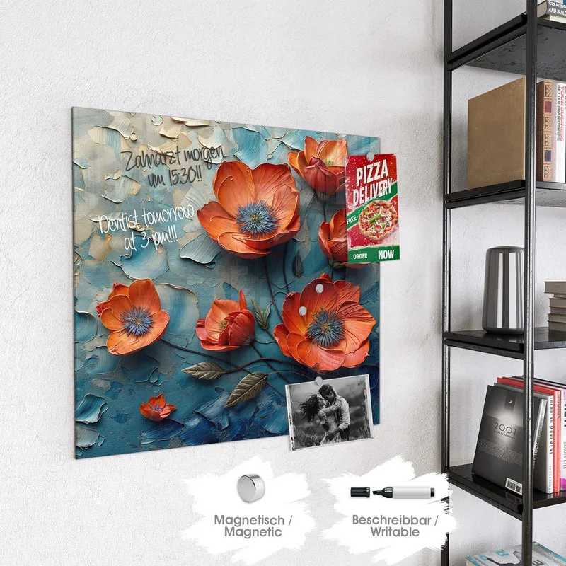 Magnettafel - Oranger Mohn auf Blau