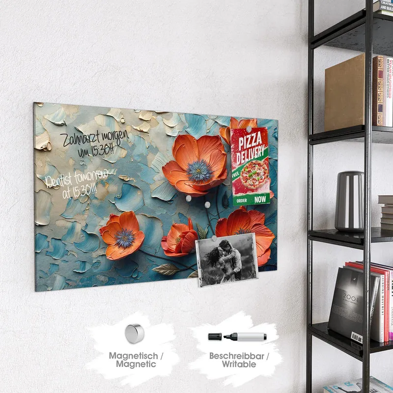 Magnettafel - Oranger Mohn auf Blau
