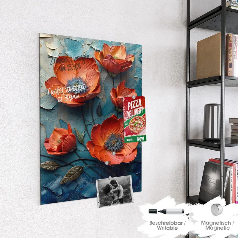 Magnettafel - Oranger Mohn auf Blau
