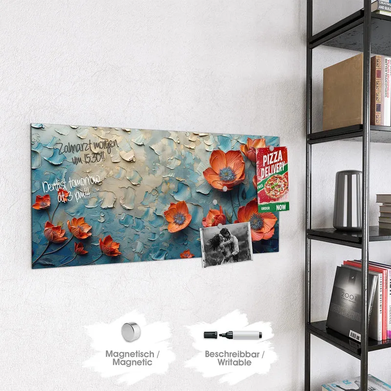 Magnettafel - Oranger Mohn auf Blau