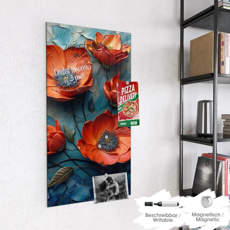 Magnettafel - Oranger Mohn auf Blau