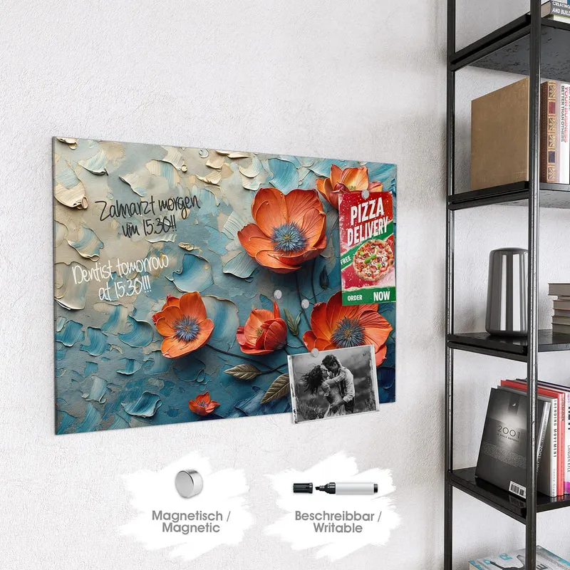 Magnettafel - Oranger Mohn auf Blau