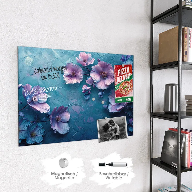 Magnettafel - Malven auf Türkis