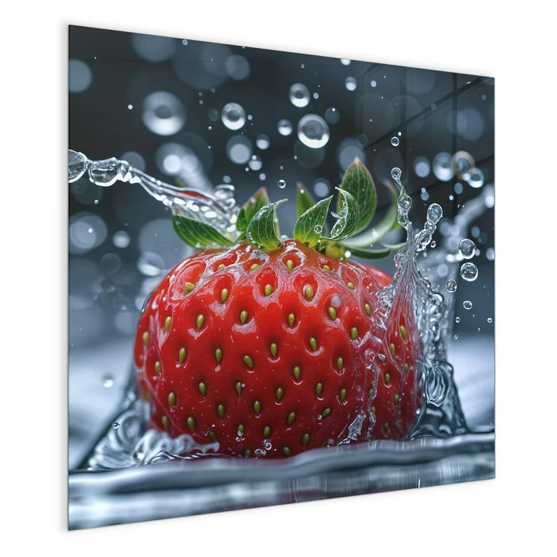 Magnettafel - Erdbeere im Spritzwasser