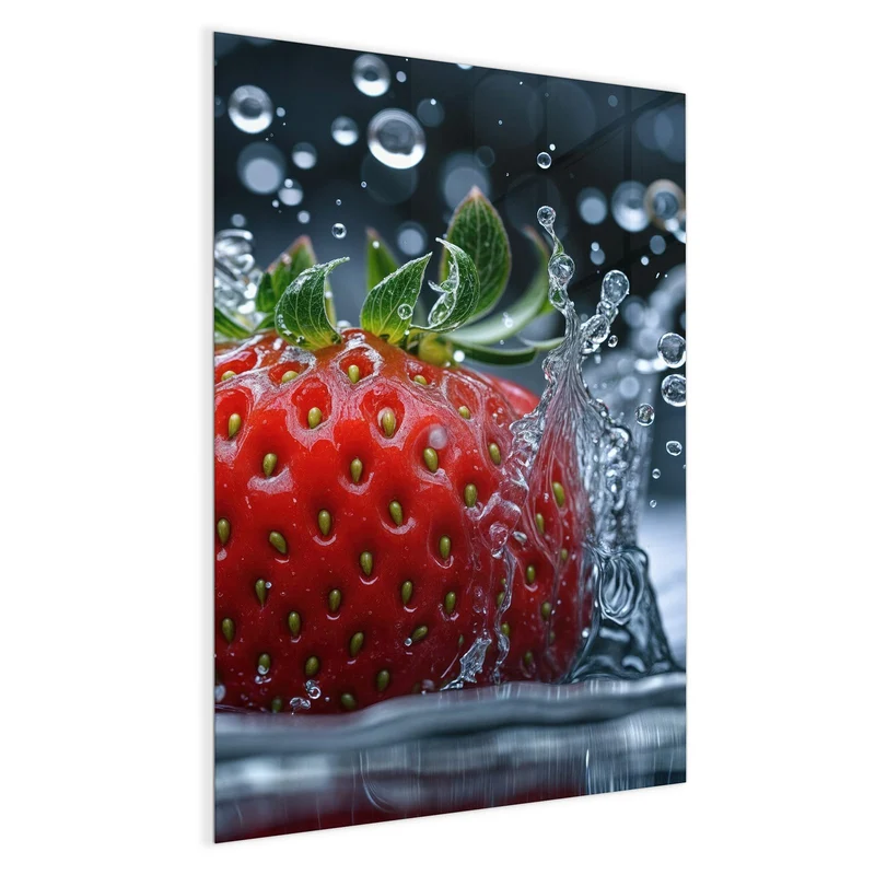 Magnettafel - Erdbeere im Spritzwasser