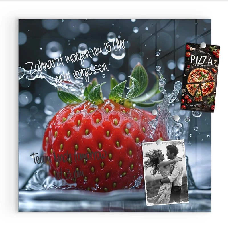 Magnettafel - Erdbeere im Spritzwasser