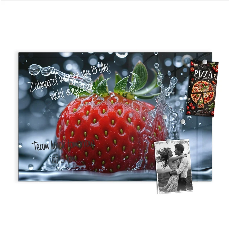 Magnettafel - Erdbeere im Spritzwasser