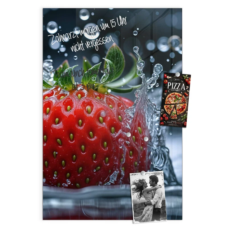 Magnettafel - Erdbeere im Spritzwasser