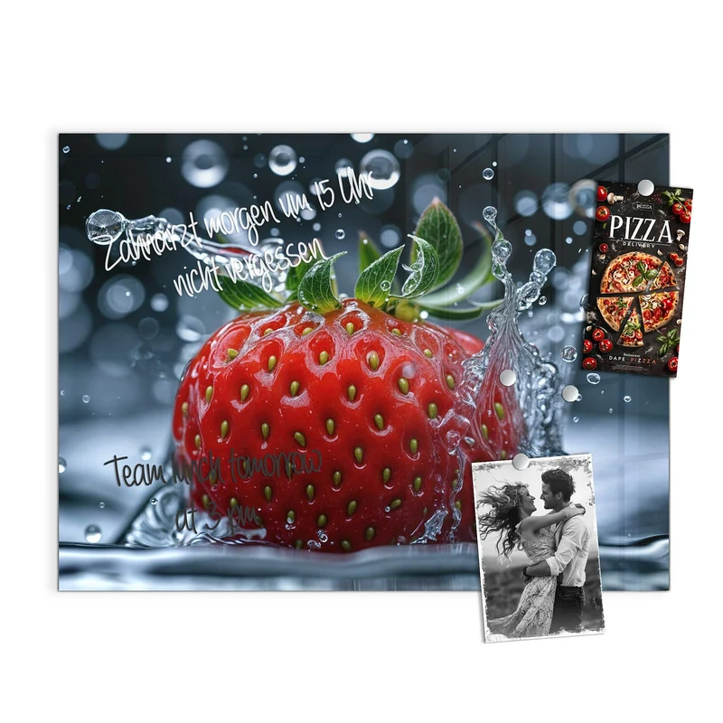 Magnettafel - Erdbeere im Spritzwasser