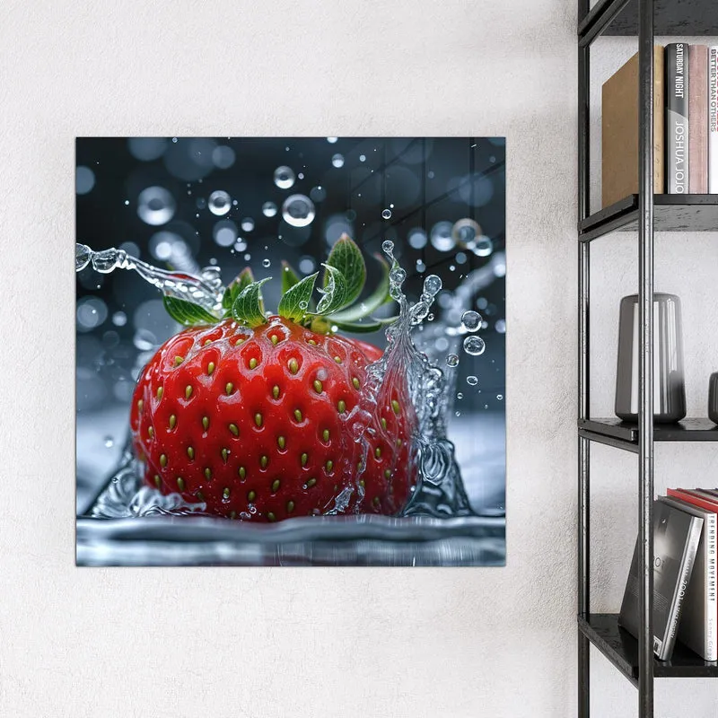 Magnettafel - Erdbeere im Spritzwasser