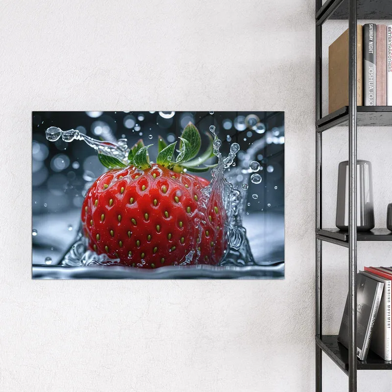 Magnettafel - Erdbeere im Spritzwasser