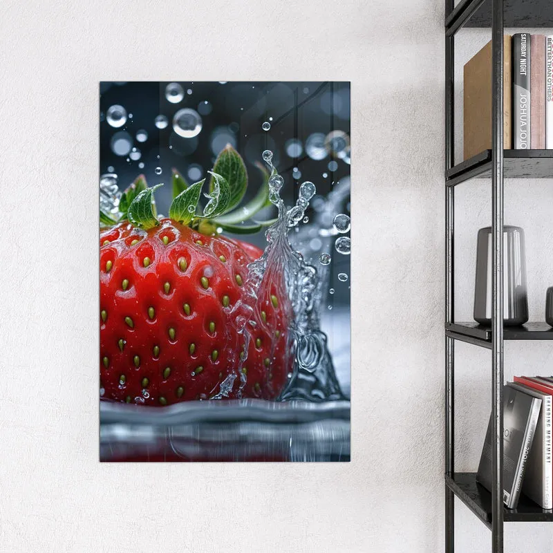Magnettafel - Erdbeere im Spritzwasser