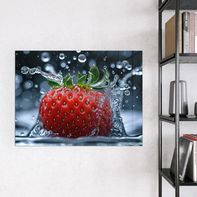 Magnettafel - Erdbeere im Spritzwasser