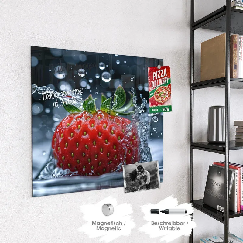 Magnettafel - Erdbeere im Spritzwasser