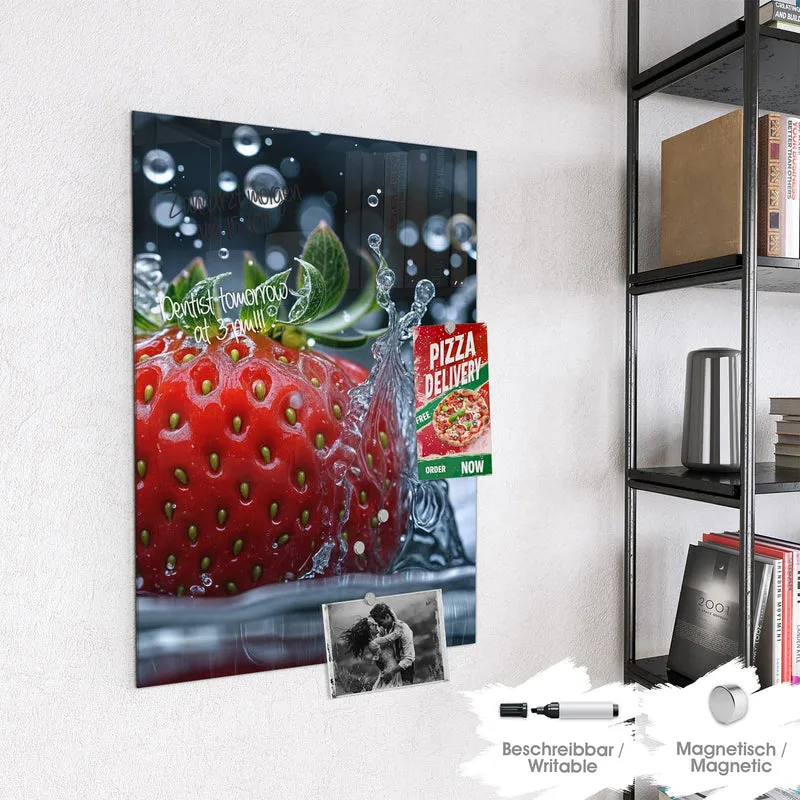 Magnettafel - Erdbeere im Spritzwasser