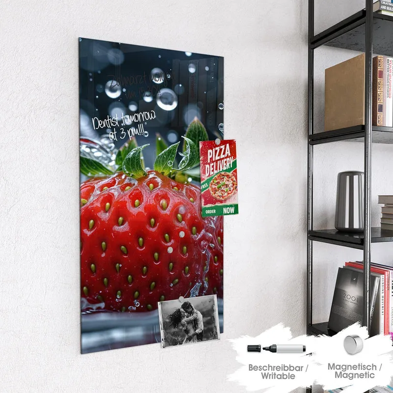 Magnettafel - Erdbeere im Spritzwasser