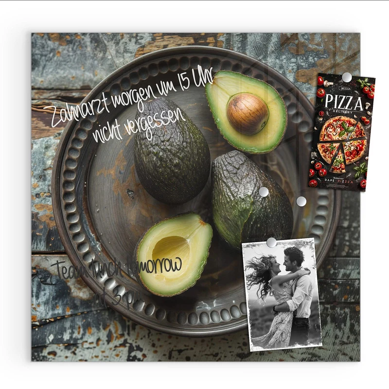 Magnettafel - Avocados auf Zinnteller