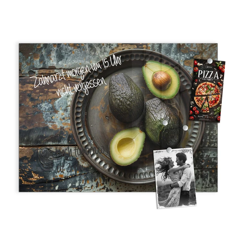 Magnettafel - Avocados auf Zinnteller